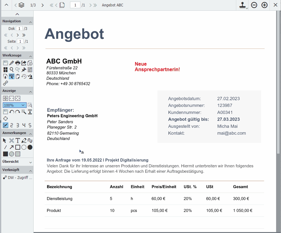 Markieren und Zeichnen am Dokument
